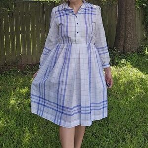 Handmaid Vintage Blue and White Plaid Dress - Medium